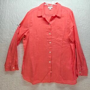 J Jill Love Linen Button Down Shirt Womens Small Coral Coastal Tropical Resort S